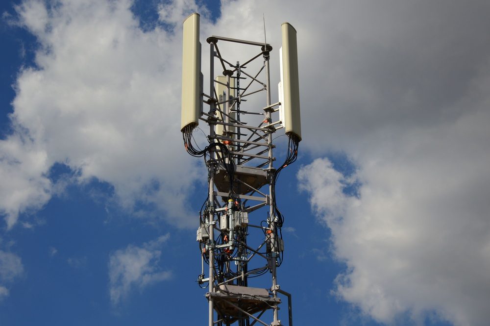 Low-angle view of a cell tower